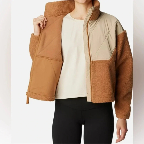 Columbia Jacket Women’s Small Uphill Edge Fleece Teddy Coat Sherpa Zip Up Brown - Picture 4 of 12